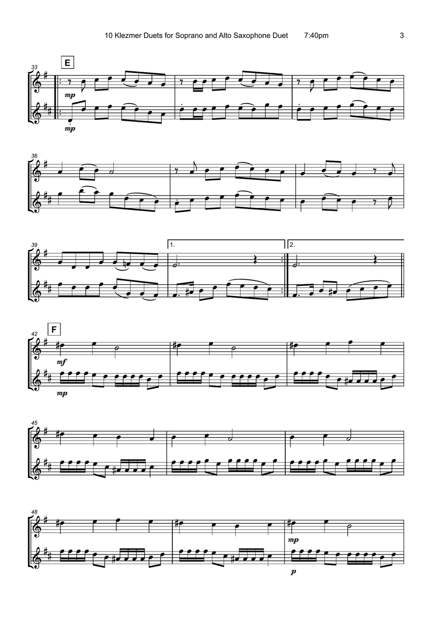 10 Klezmer Duets for Soprano and Alto Saxophone Woodwind Duet scores gallery preview page 5