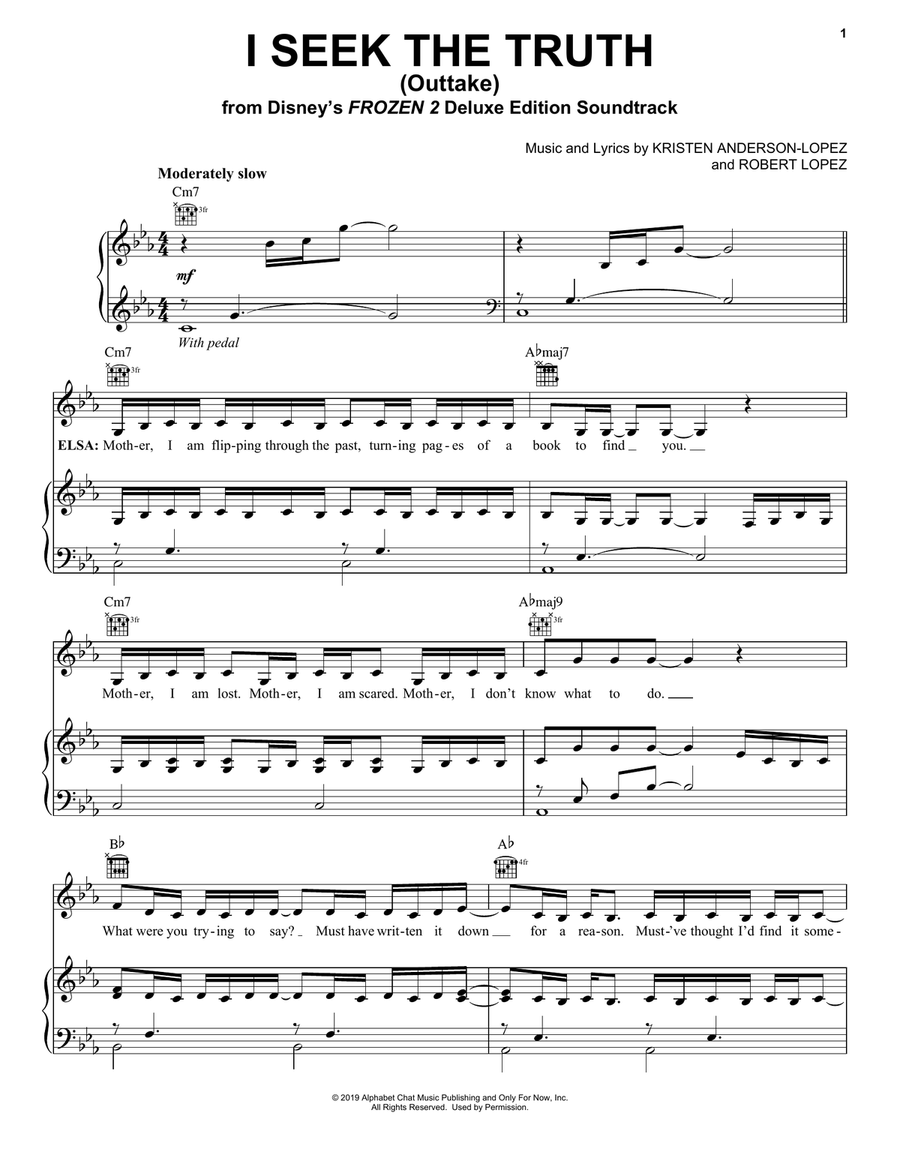 I Seek The Truth - Outtake (from Disney's Frozen 2) Piano, Vocal, Guitar scores gallery preview page 1