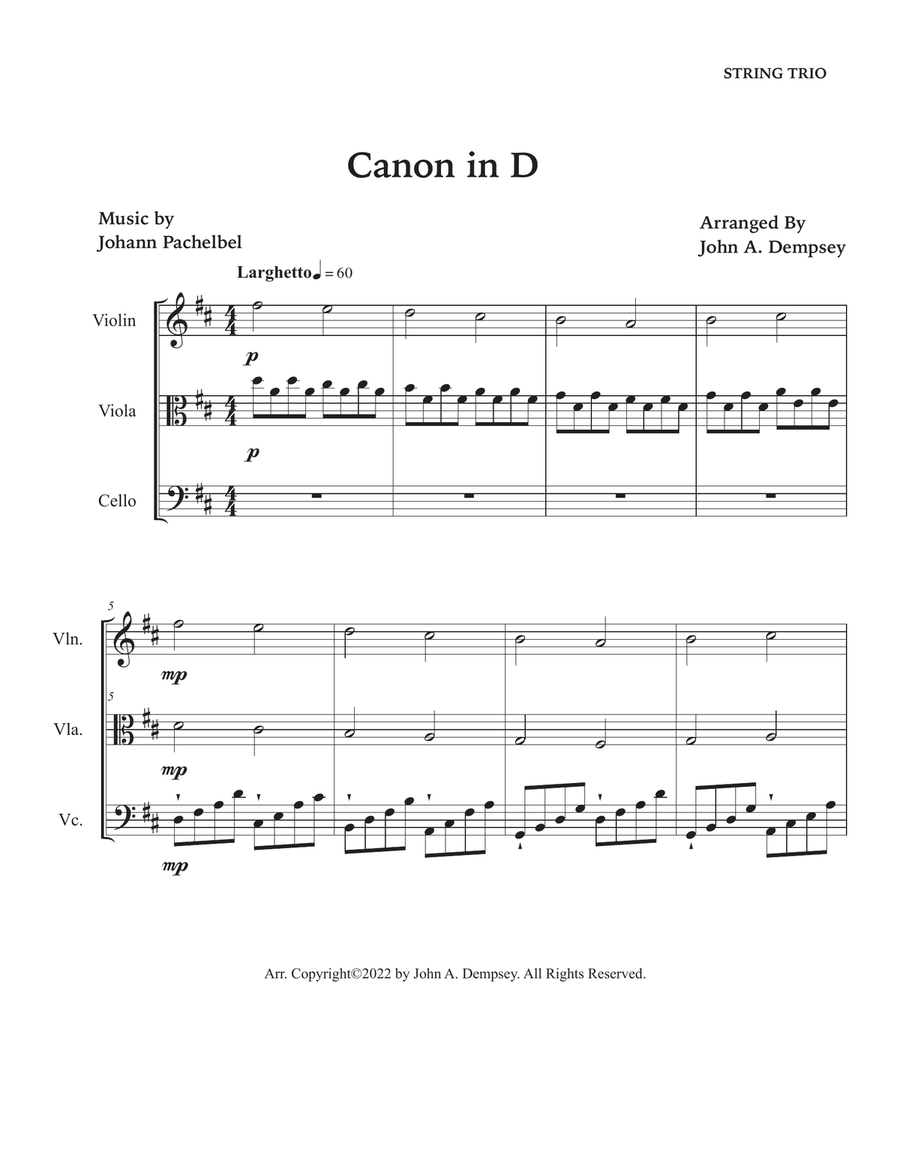 Canon in D (String Trio): Violin, Viola and Cello String Trio scores gallery preview page 5