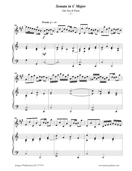 BACH: Sonata in C Major BWV 1033 for Alto Sax & Piano image number null