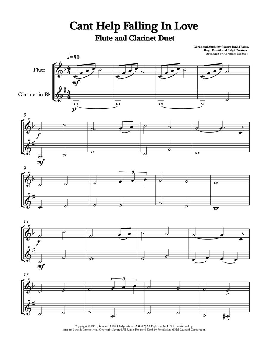 Can't Help Falling In Love Woodwind Duet scores gallery preview page 2