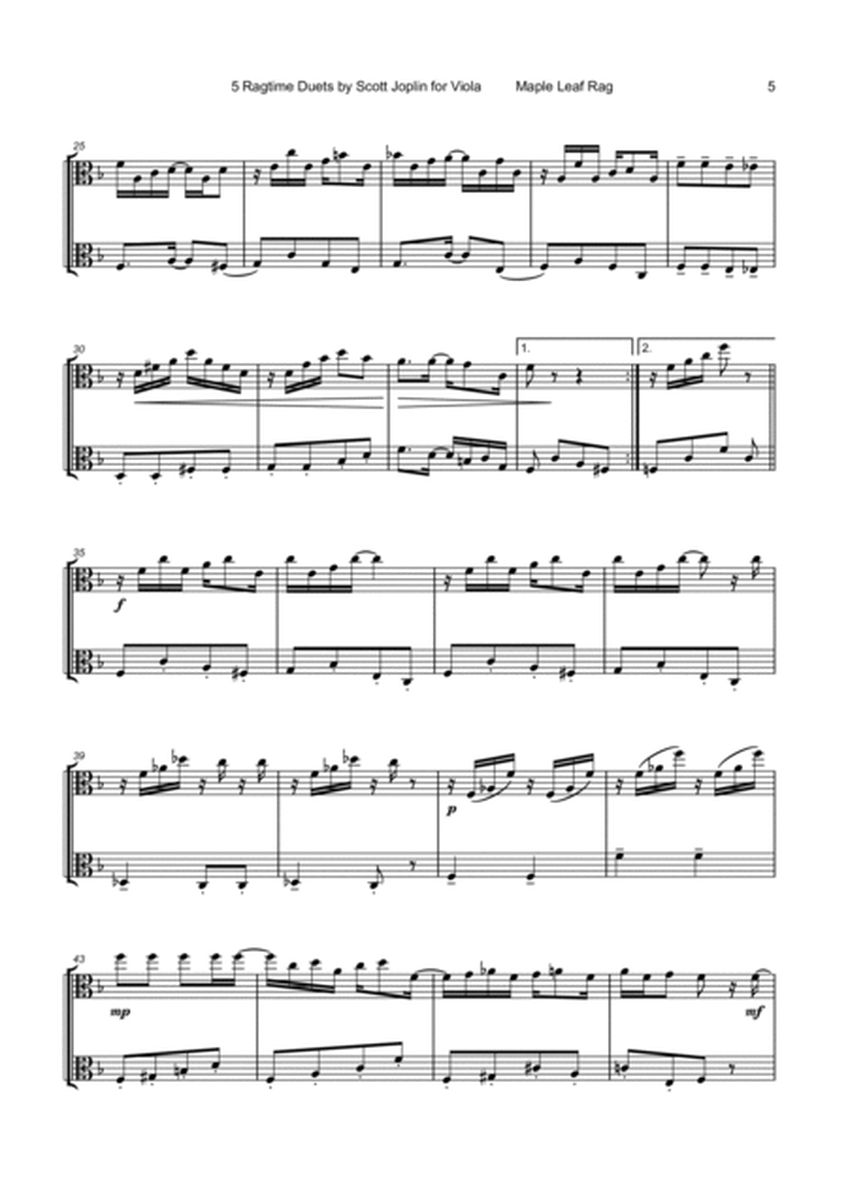 Five Ragtime Duets by Scott Joplin for Viola
