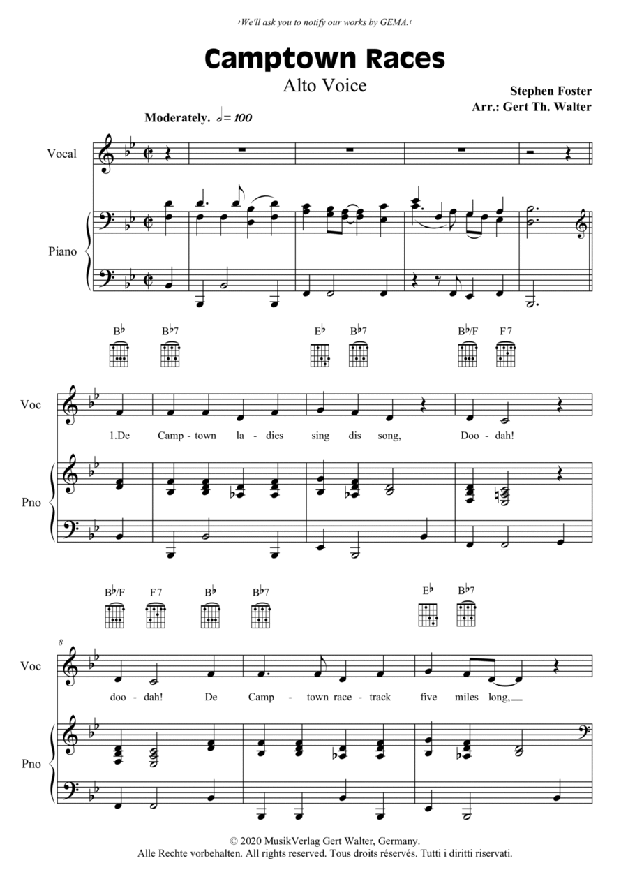Camptown Races Alto Voice scores gallery preview page 1