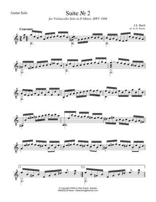 Courante (iii) form Suite 2 BWV 1008 for guitar solo