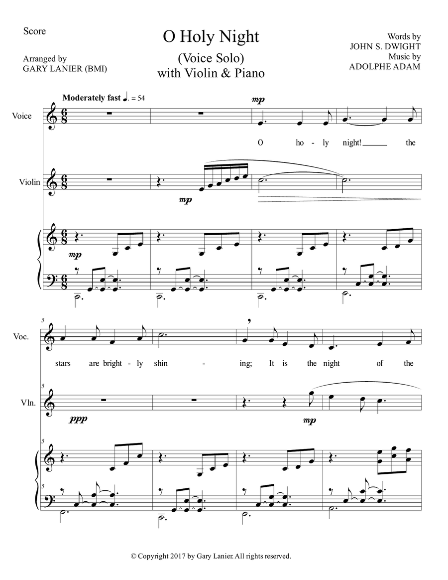 O HOLY NIGHT (Voice Solo with Violin & Piano - Score & Parts included) image number null