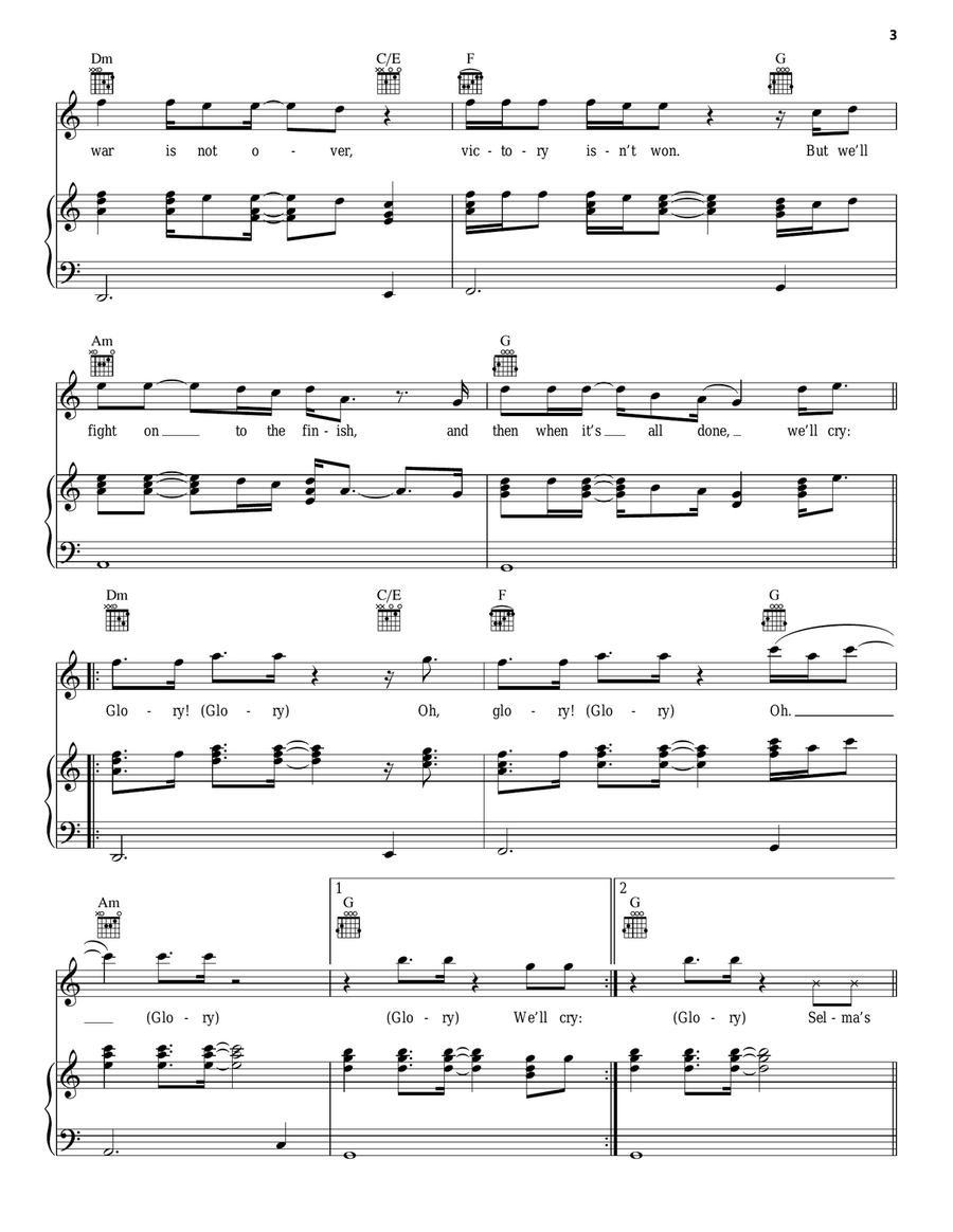 Glory Piano, Vocal, Guitar scores gallery preview page 3
