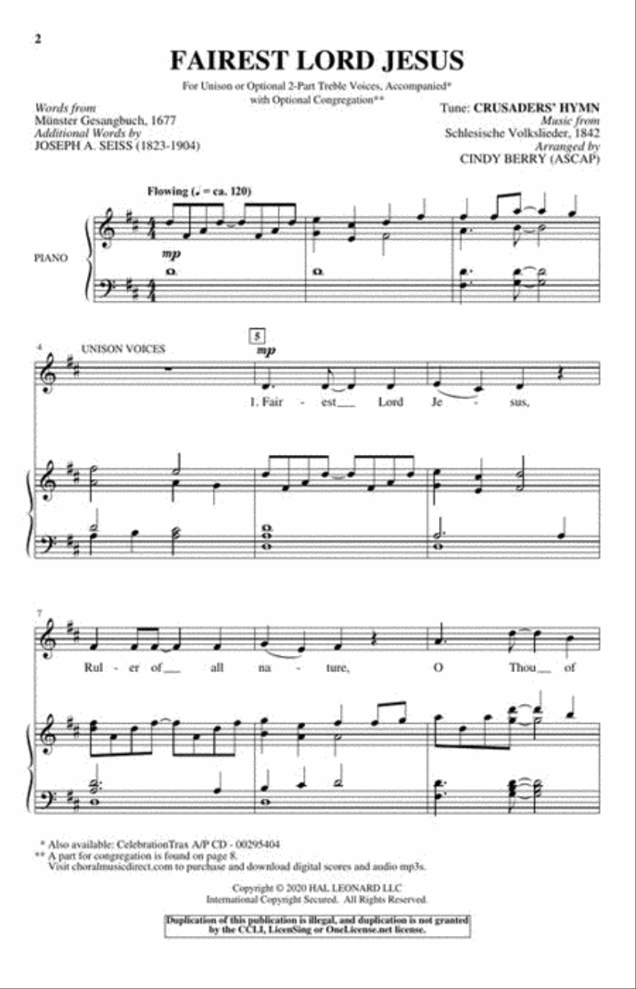 Fairest Lord Jesus Unison Choir scores gallery preview page 3