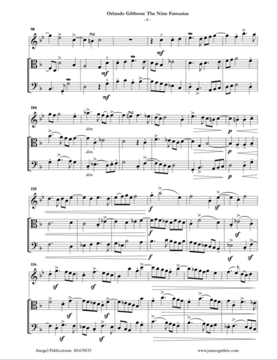 Gibbons: The Nine Fantasias for Alto Flute, Viola & Cello Flute scores gallery preview page 6