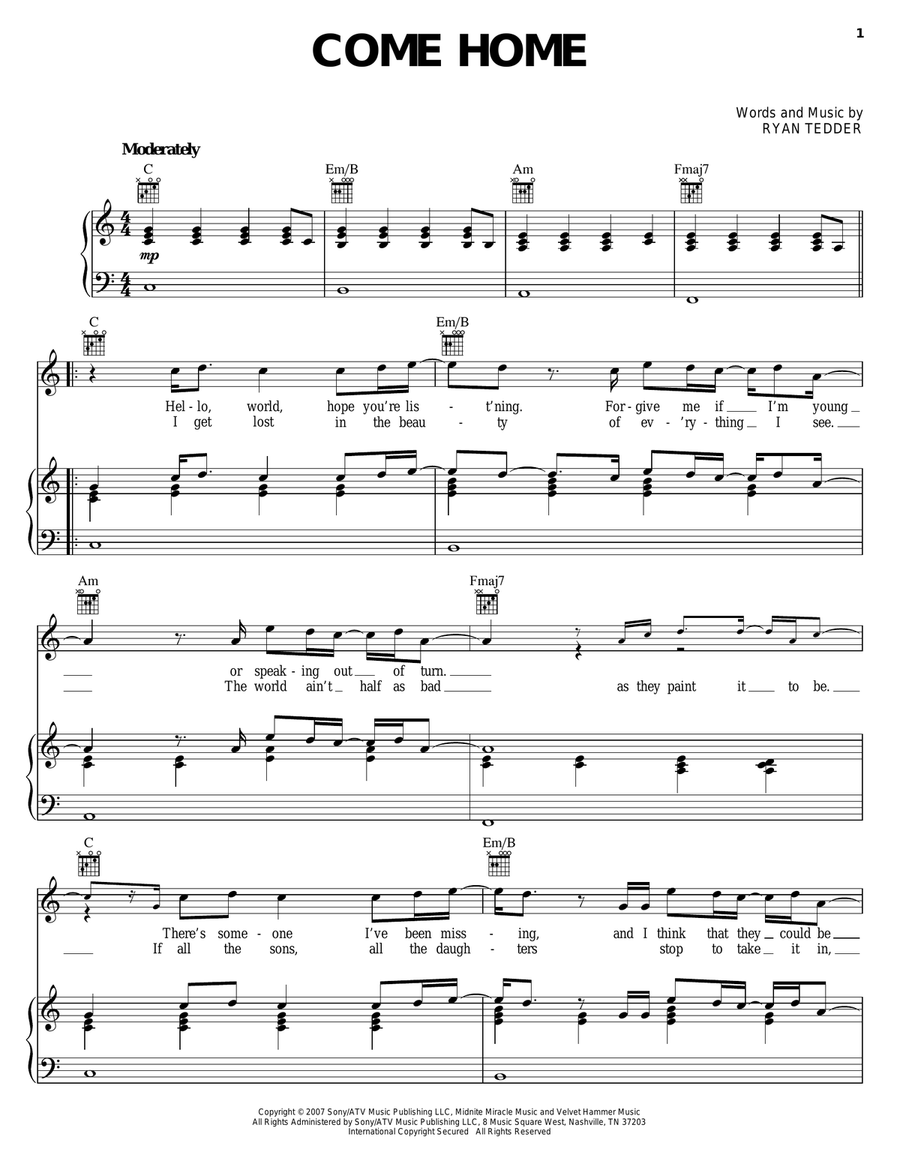 Come Home Acoustic Guitar scores gallery preview page 1