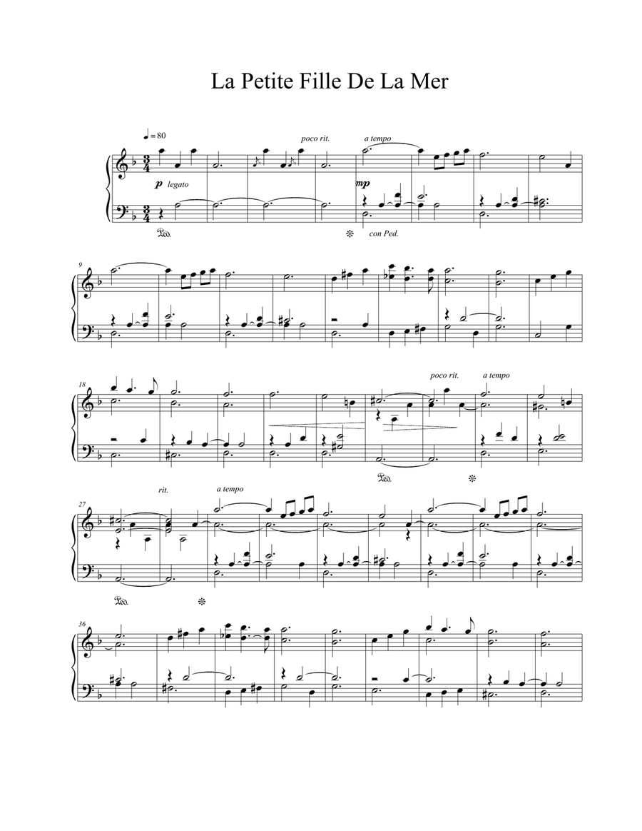 La Petite Fille De La Mer Piano Solo scores gallery preview page 1