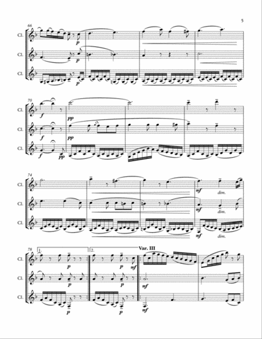 Krommer: Variations on Theme of Pleyel for Clarinet Trio Clarinet Trio scores gallery preview page 5