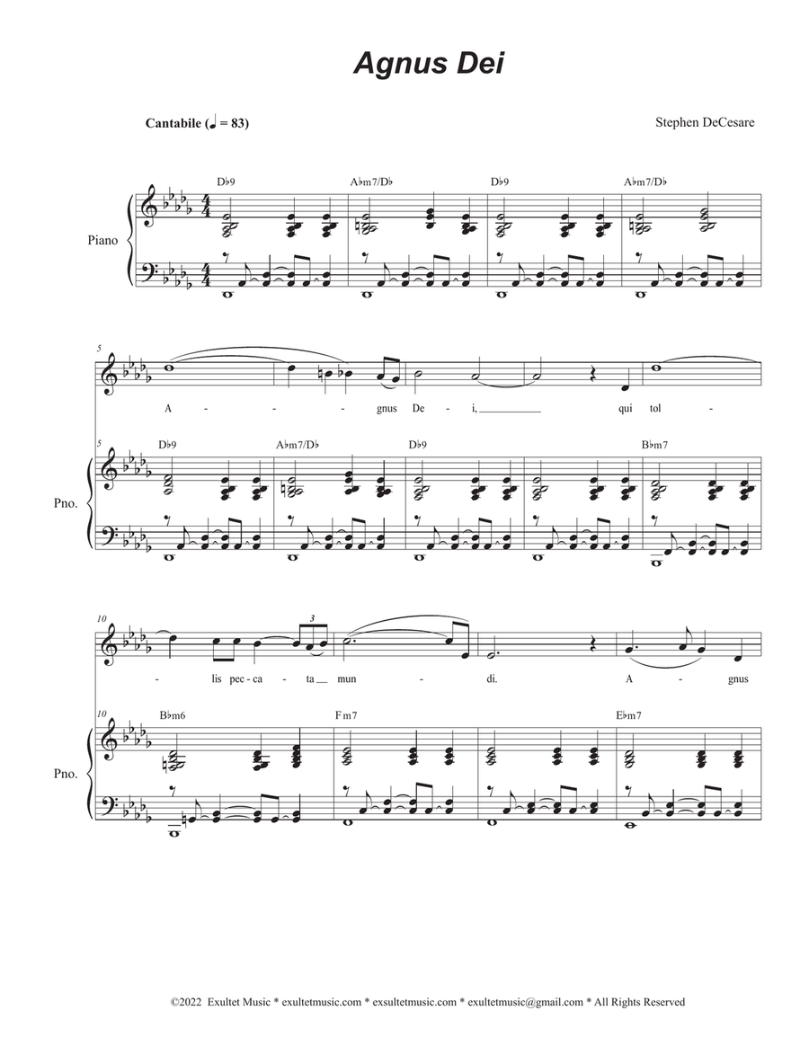 Agnus Dei (Mass of Peace and Justice) (Unison choir - High Key) Unison Choir scores gallery preview page 1
