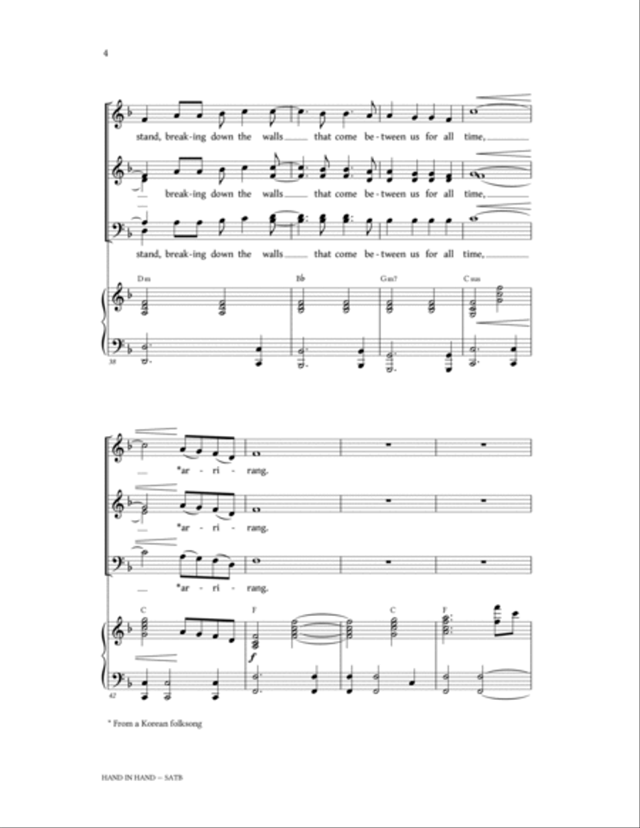 Hand In Hand (Official 1988 Seoul Olympic Song) 4-Part scores gallery preview page 4