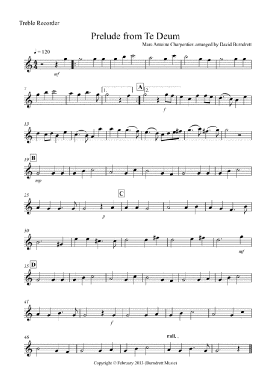 Prelude from Te Deum for Recorder Quartet Recorder scores gallery preview page 5
