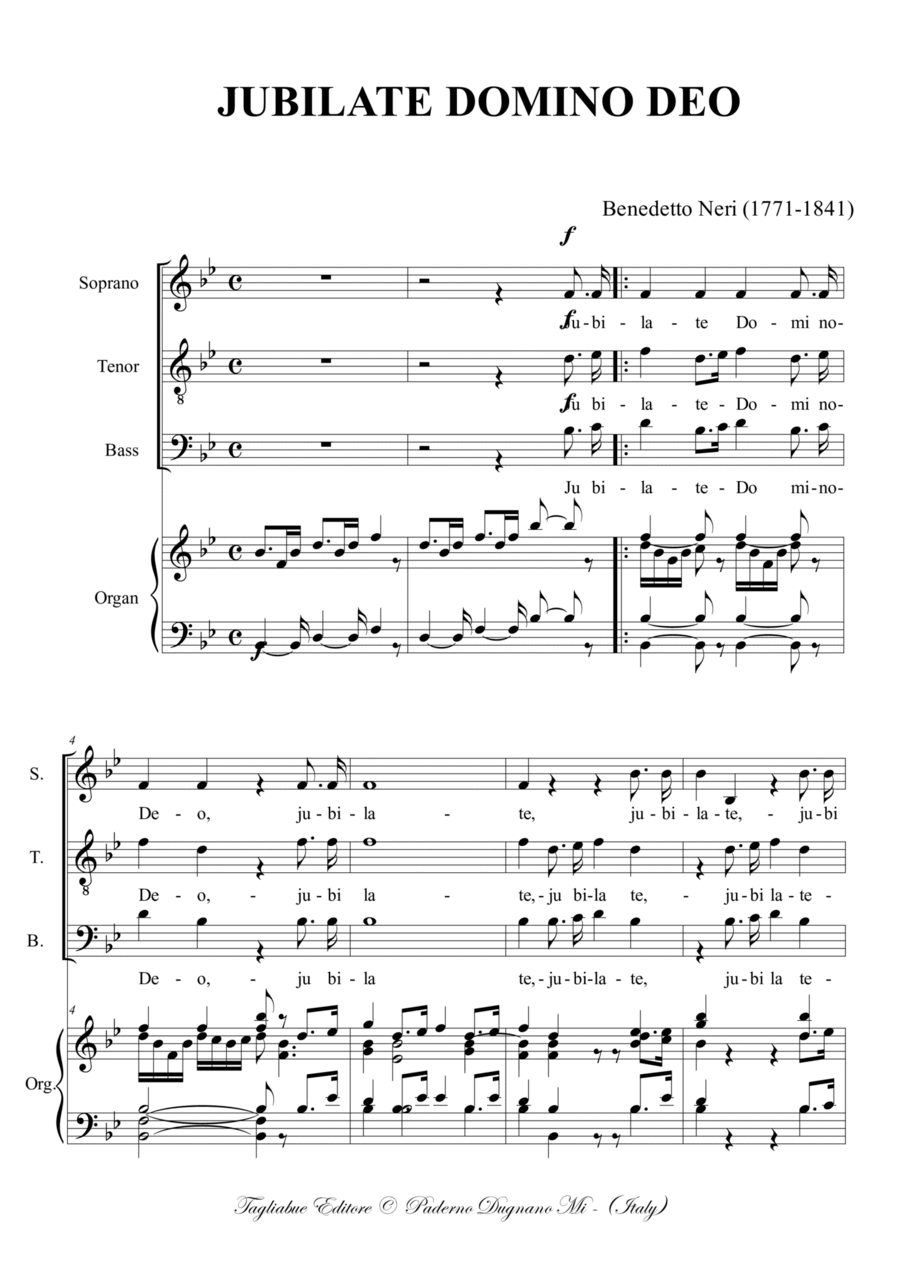 JUBILATE DOMINO DEO, B. Neri, For STB Choir and Organ