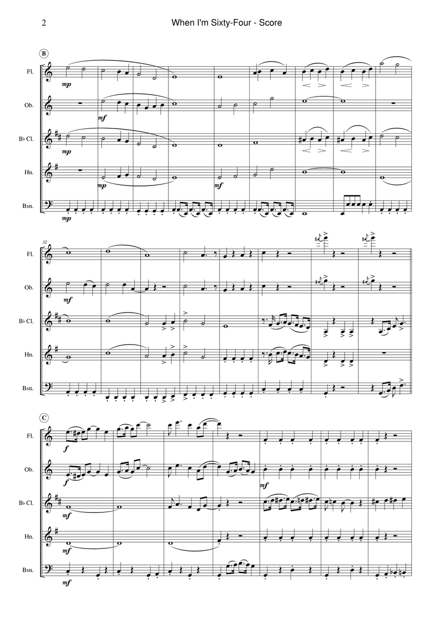 When I'm Sixty-four Woodwind Quintet scores gallery preview page 2