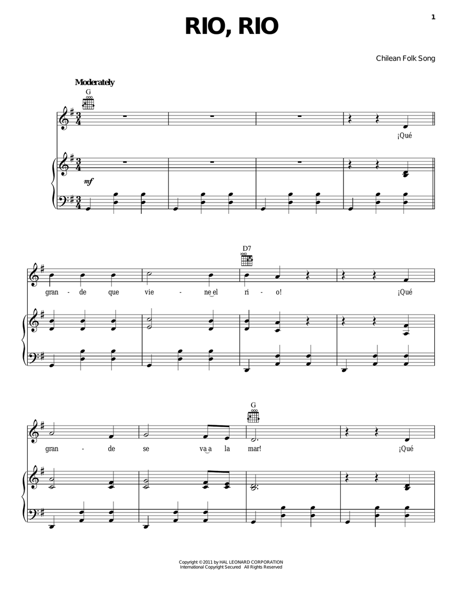 Rio, Rio Rio, Rio Piano, Vocal, Guitar scores gallery preview page 1