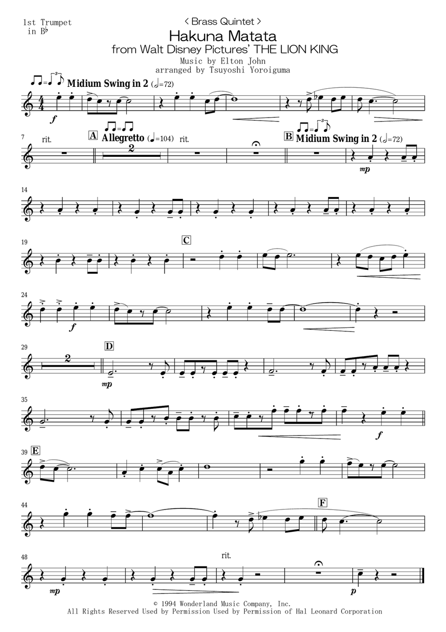 Hakuna Matata Brass Ensemble scores gallery preview page 5