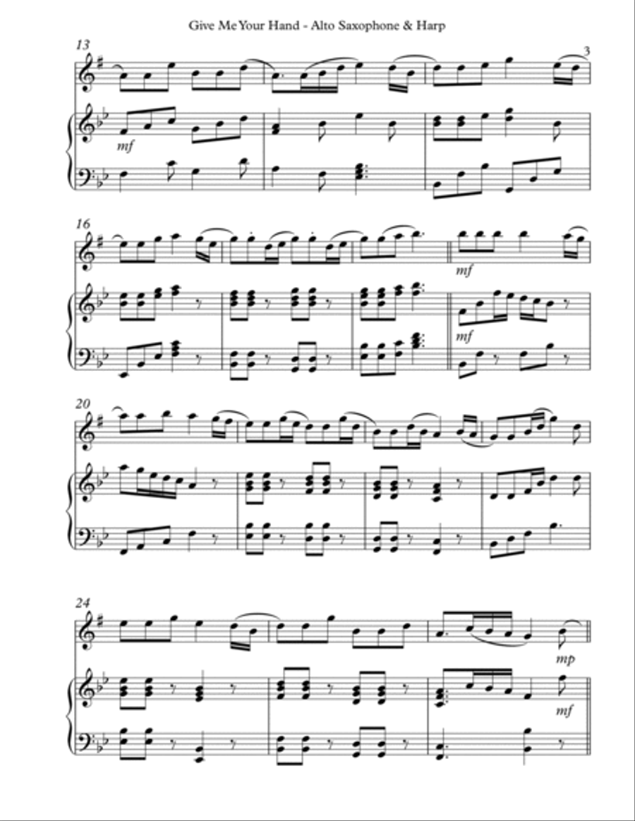 Give Me Your Hand, Duet for Eb Alto Saxophone & Harp image number null
