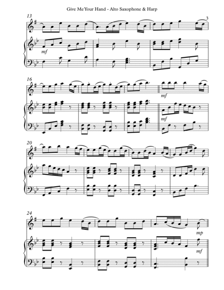 Give Me Your Hand, Duet for Eb Alto Saxophone & Harp Alto Saxophone - Digital Sheet Music