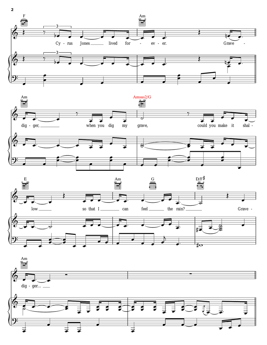 Gravedigger Piano, Vocal, Guitar scores gallery preview page 2