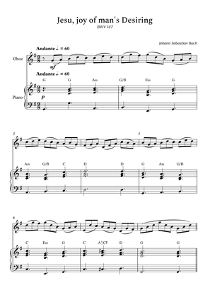 Jesu, joy of man's Desiring for Oboe and Piano (With Chords) - Score and Parts