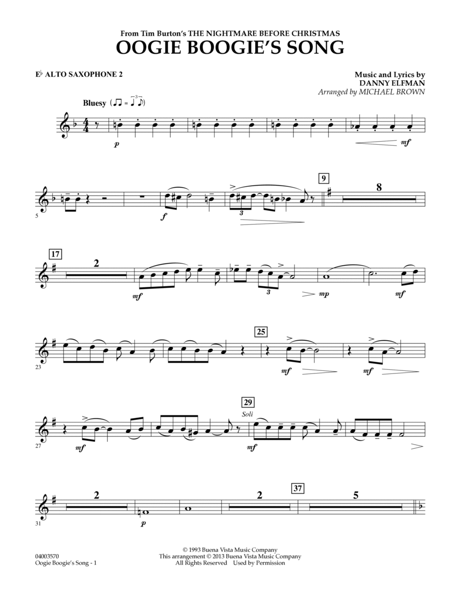 Oogie Boogie's Song (from The Nightmare Before Christmas) - Eb Alto Saxophone 2