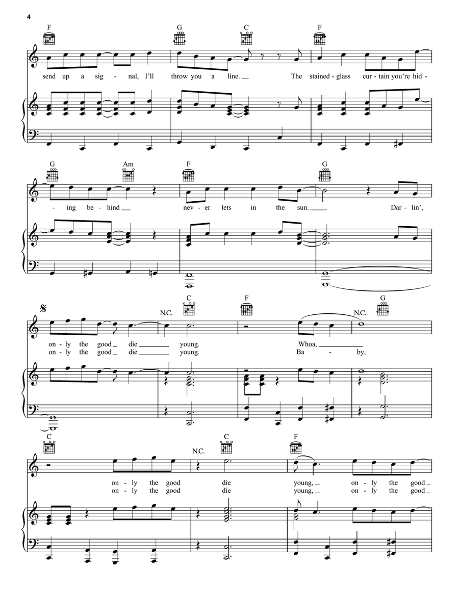 Only The Good Die Young Only The Good Die Young Piano, Vocal, Guitar scores gallery preview page 4