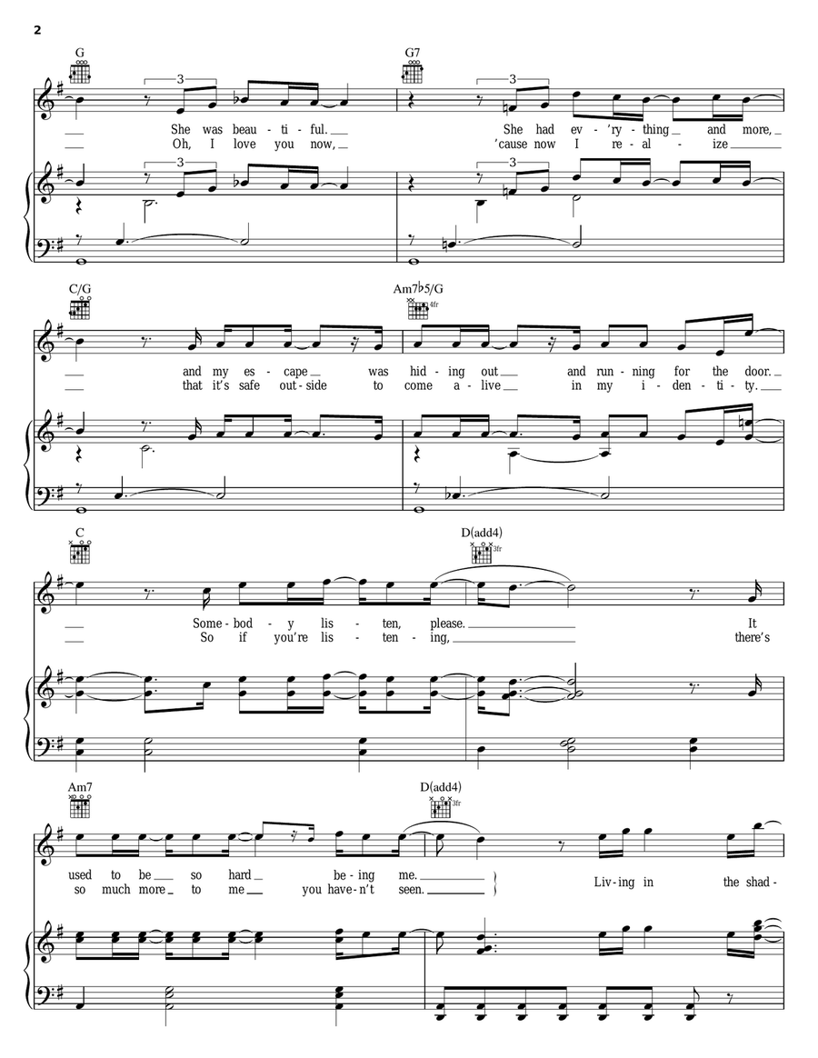 Shadow Piano, Vocal, Guitar scores gallery preview page 2