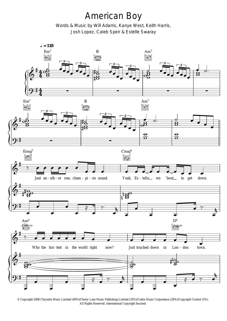 American Boy (featuring Kanye West) Piano, Vocal, Guitar scores gallery preview page 1