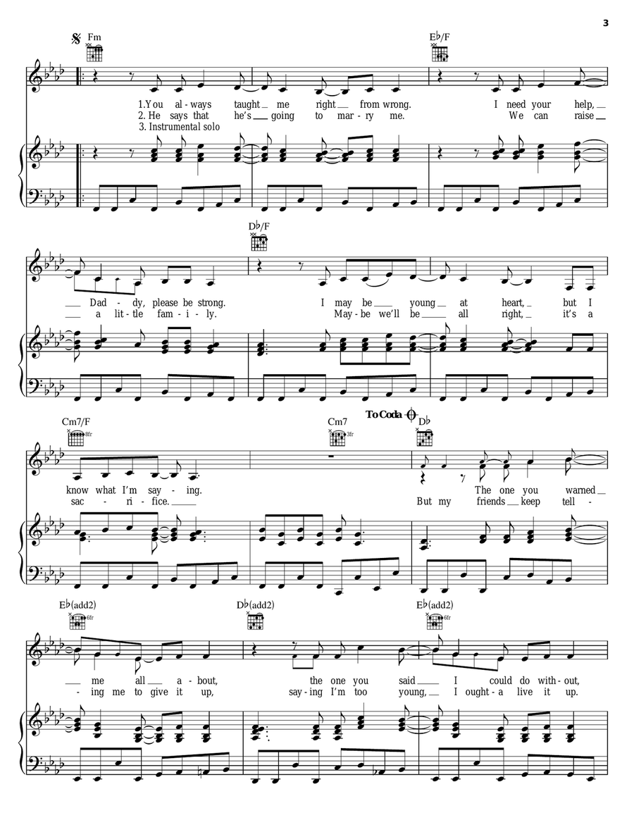 Papa Don't Preach Piano, Vocal, Guitar scores gallery preview page 3