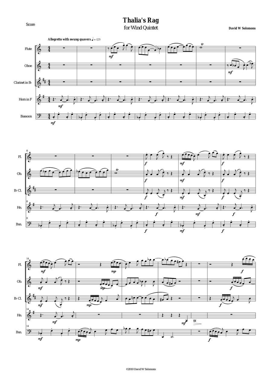 Thalia's Rag for wind quintet Woodwind Quintet scores gallery preview page 1