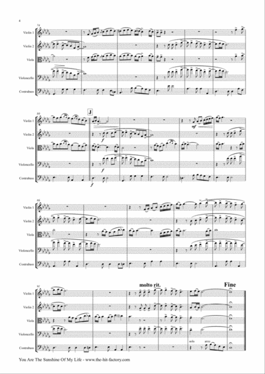 You Are The Sunshine Of My Life String Quintet scores gallery preview page 4