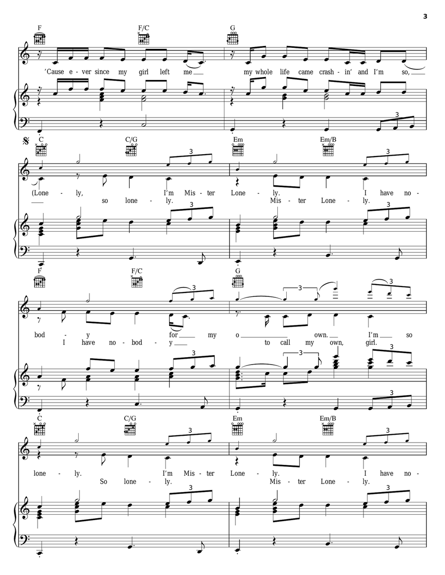 Lonely Piano, Vocal, Guitar scores gallery preview page 3