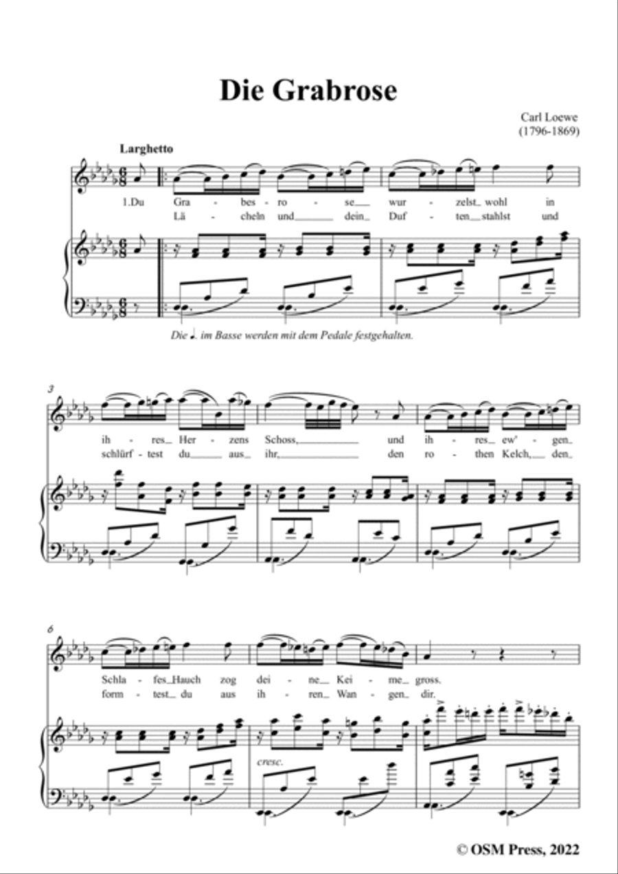 Loewe-Die Grabrose,in D flat Major,for Voice and Piano Voice Solo scores gallery preview page 3