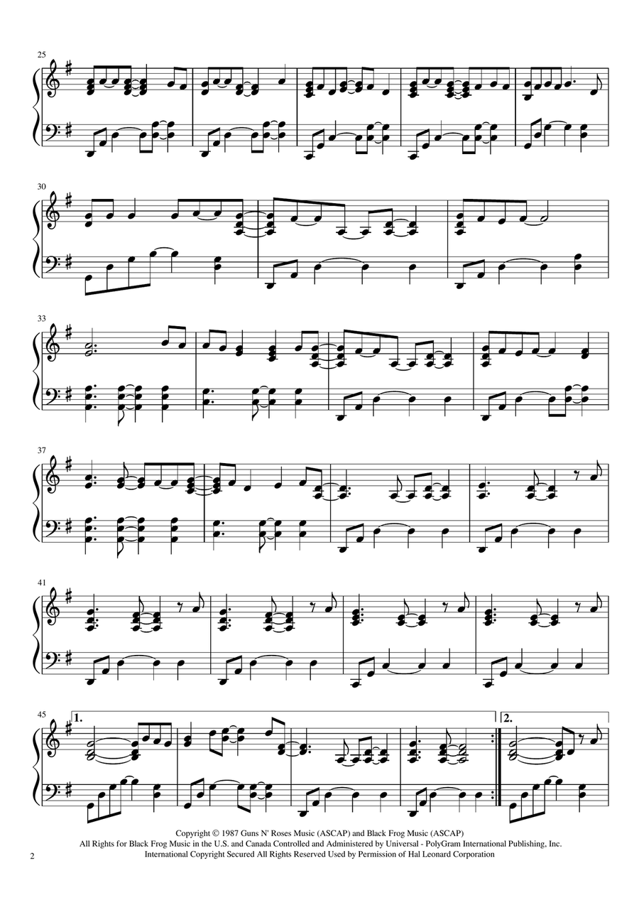 Sweet Child O' Mine Piano Solo scores gallery preview page 2