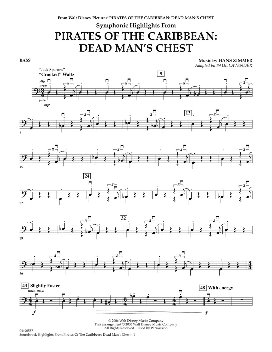 Soundtrack Highlights from Pirates Of The Caribbean: Dead Man's Chest - String Bass Full Orchestra scores gallery preview page 1