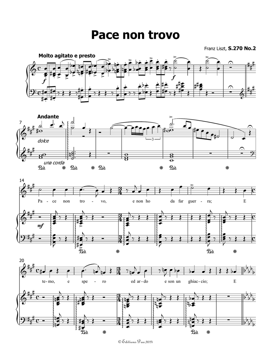 Pace non trovo, by Liszt, S.270 No.2, in f sharp minor Voice scores gallery preview page 3