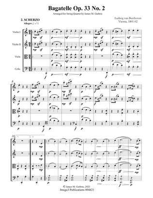 Book cover for Beethoven: Bagatelle Op. 33 No. 2 for String Quartet