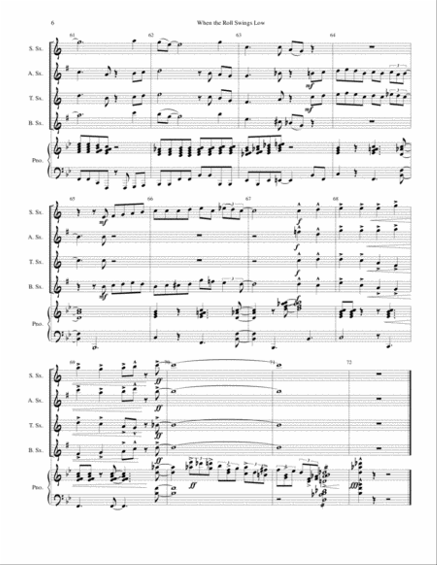 When the Roll Swings Low for Saxophone Quartet and Piano Small Ensemble scores gallery preview page 6