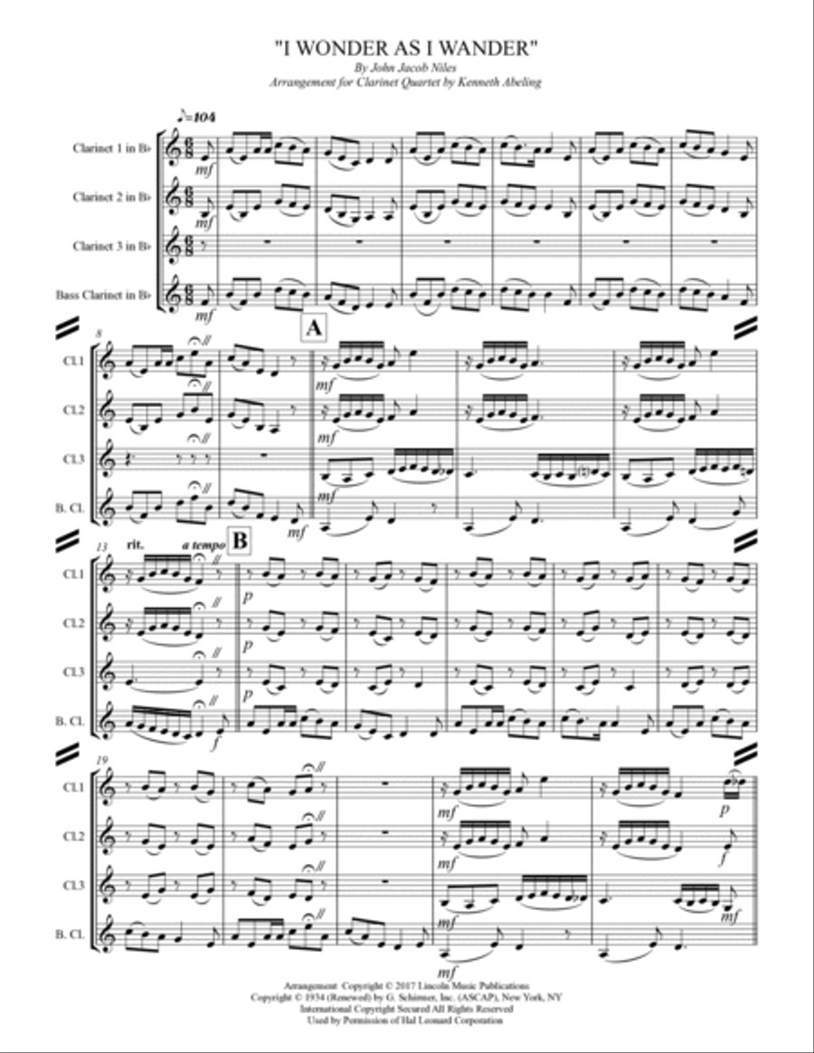 I Wonder As I Wander Woodwind Ensemble scores gallery preview page 2