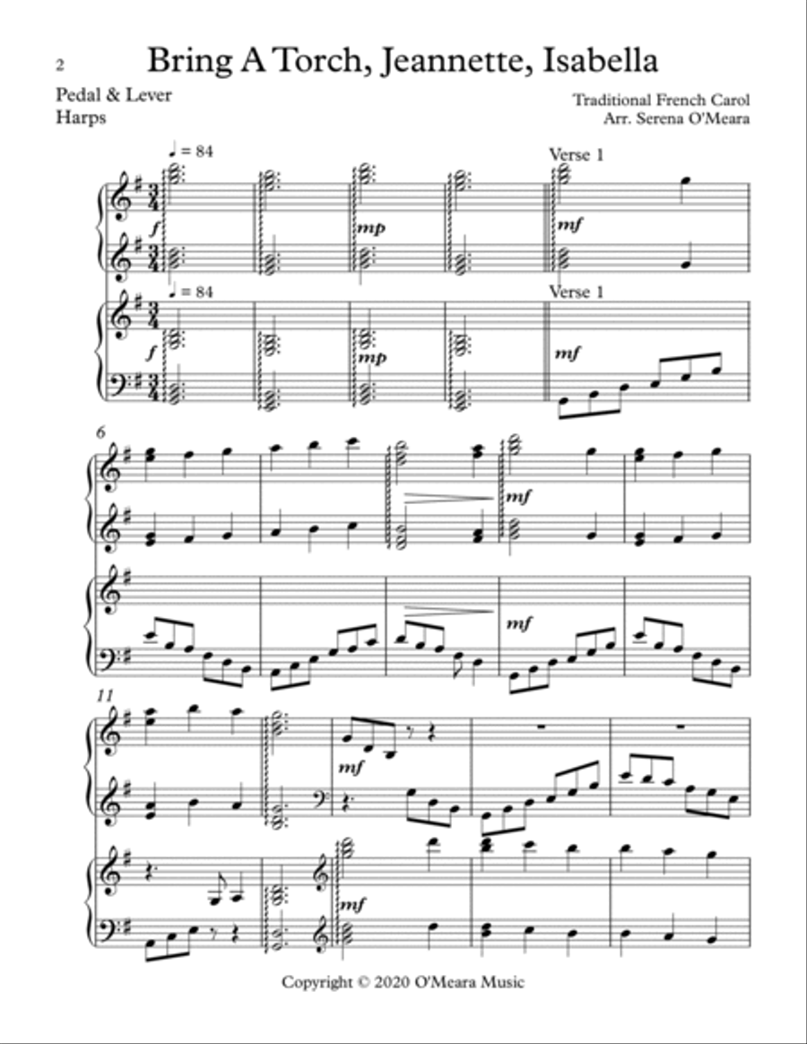 Bring A Torch, Jeannette, Isabella, Harp Duet Celtic Harp scores gallery preview page 2