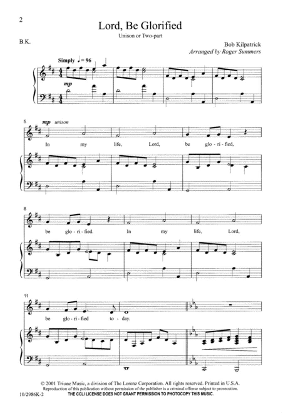 Lord be Glorified Unison Choir scores gallery preview page 2