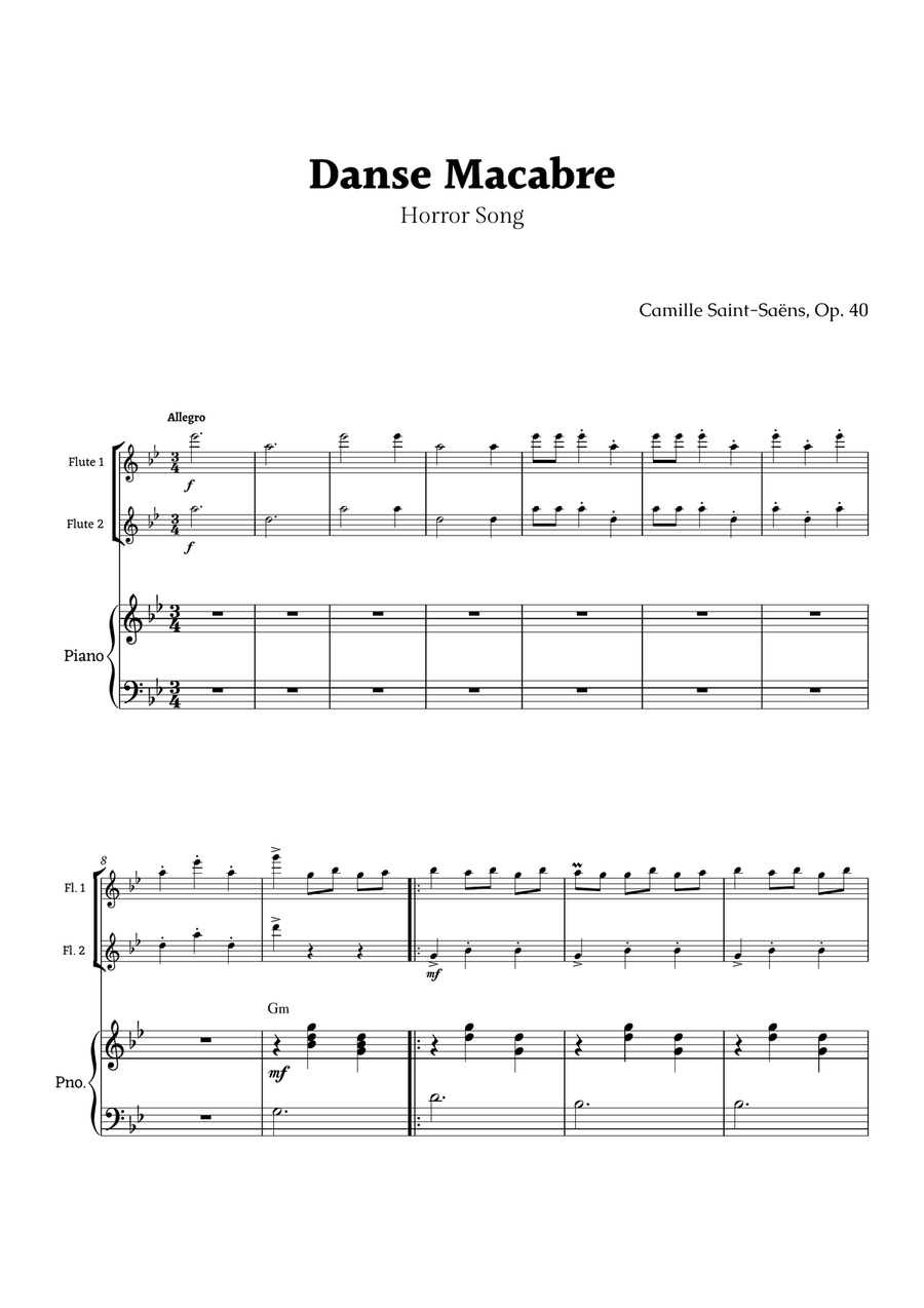 Danse Macabre by Saint-Saëns fot flute Duet and Piano Flute Duet scores gallery preview page 1