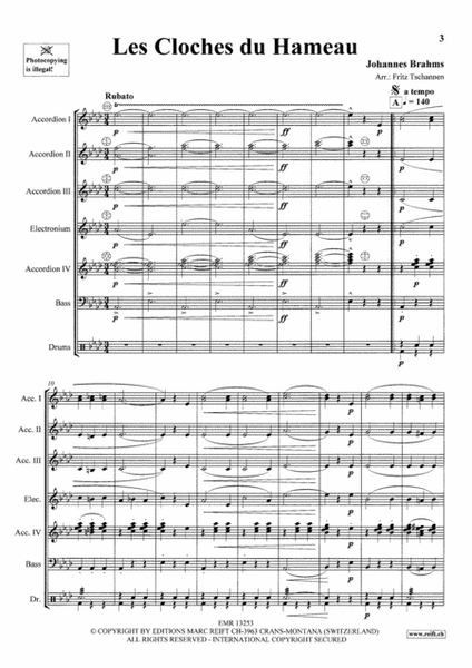 Les Cloches du Hameau by Johannes Brahms Accordion - Sheet Music