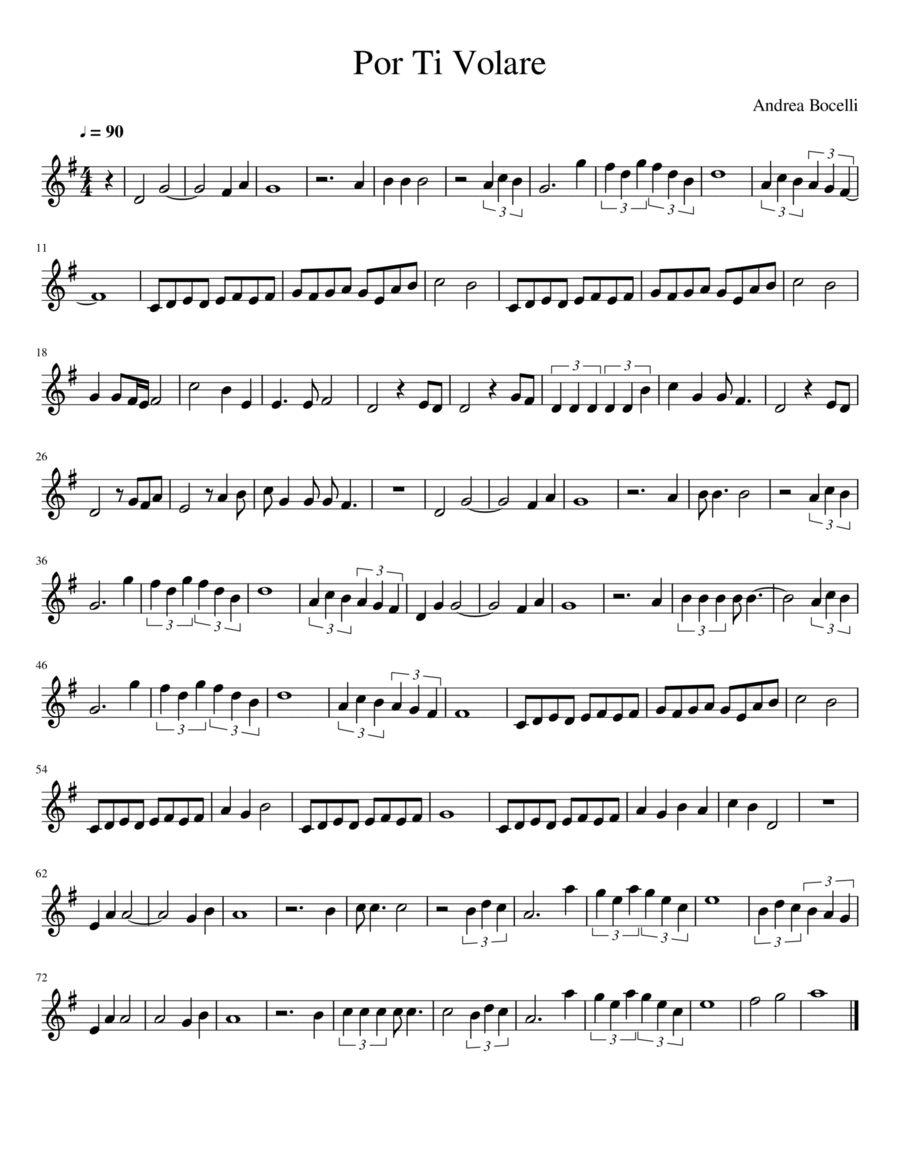 Por Ti Volare Violin Solo scores gallery preview page 1