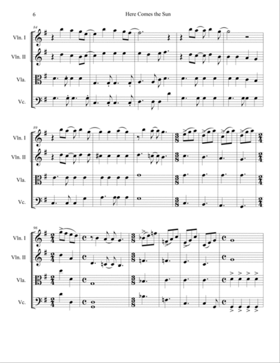 Here Comes The Sun String Quartet scores gallery preview page 6