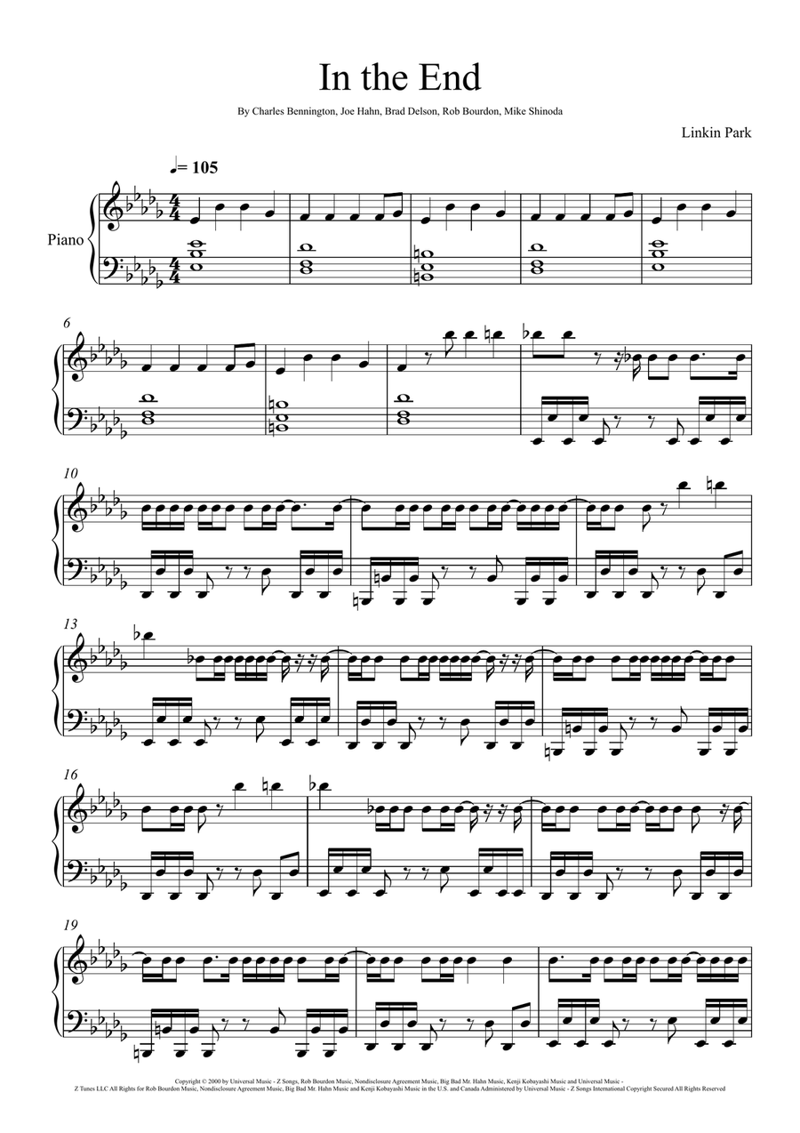 In The End Easy Piano scores gallery preview page 1