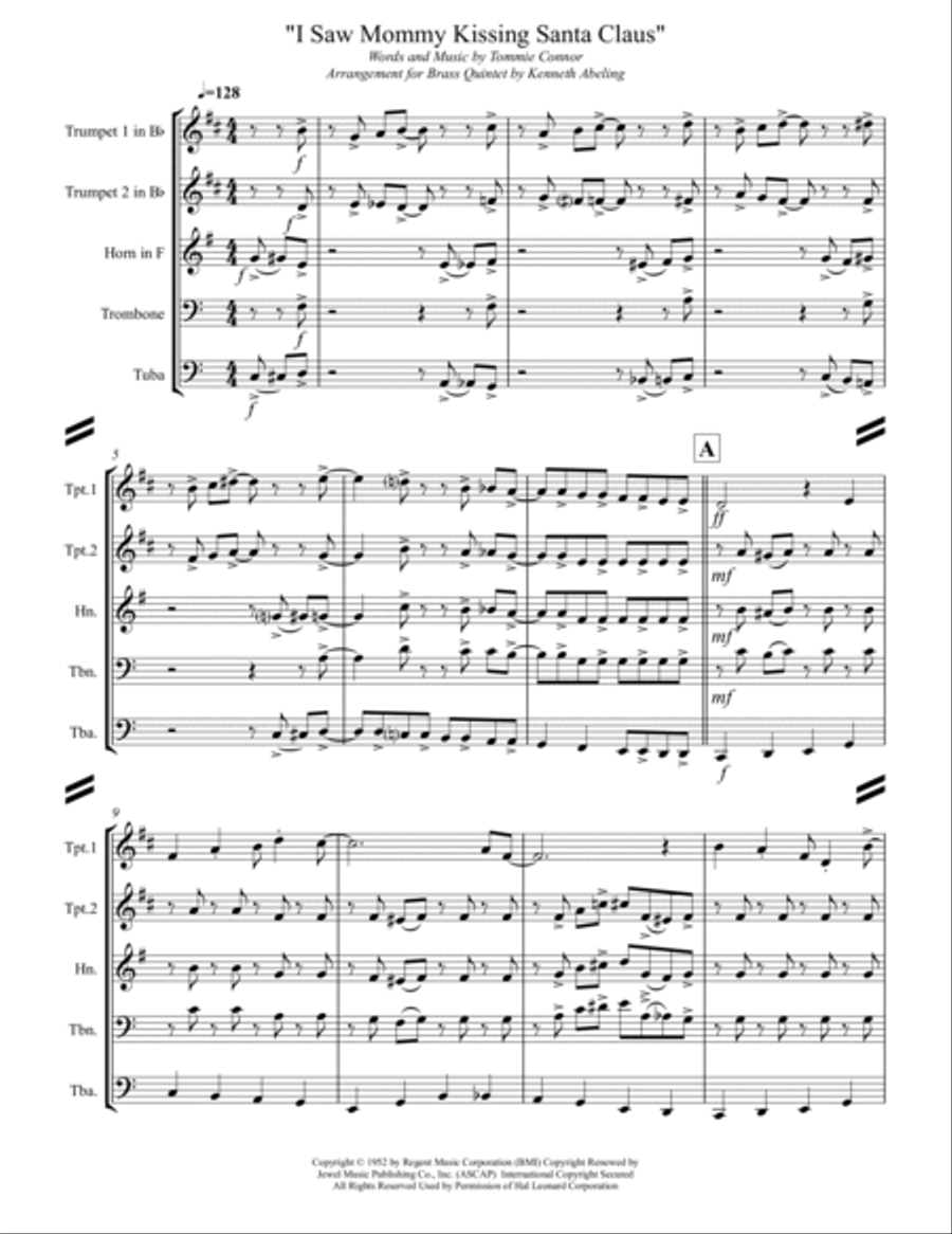 I Saw Mommy Kissing Santa Claus Brass Ensemble scores gallery preview page 2
