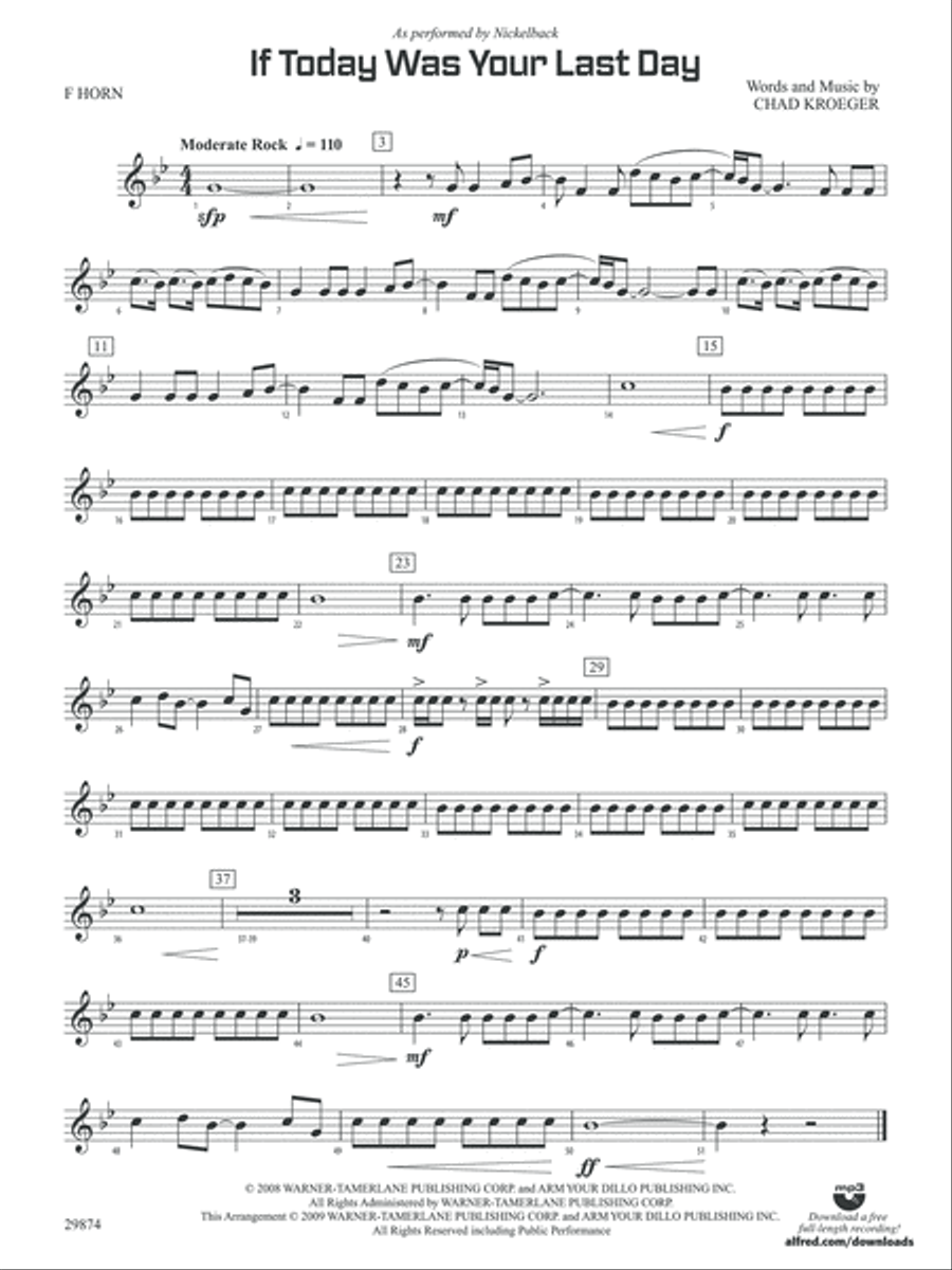 If Today Was Your Last Day: 1st F Horn Concert Band scores gallery preview page 1